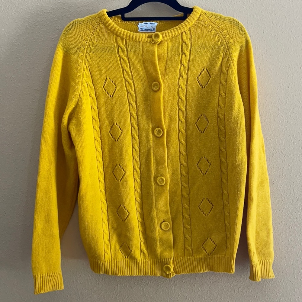 Vintage Mustard Yellow Grandma Cardigan with Covered Buttons
